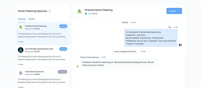 Graphic showing instant messaging between users and home service providers
